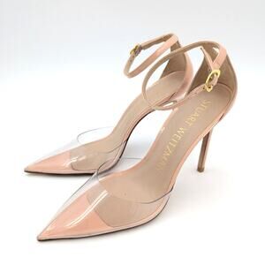 Stuart Weitzman Pink Clear PVC Pointed Toe Ankle Strap Heels